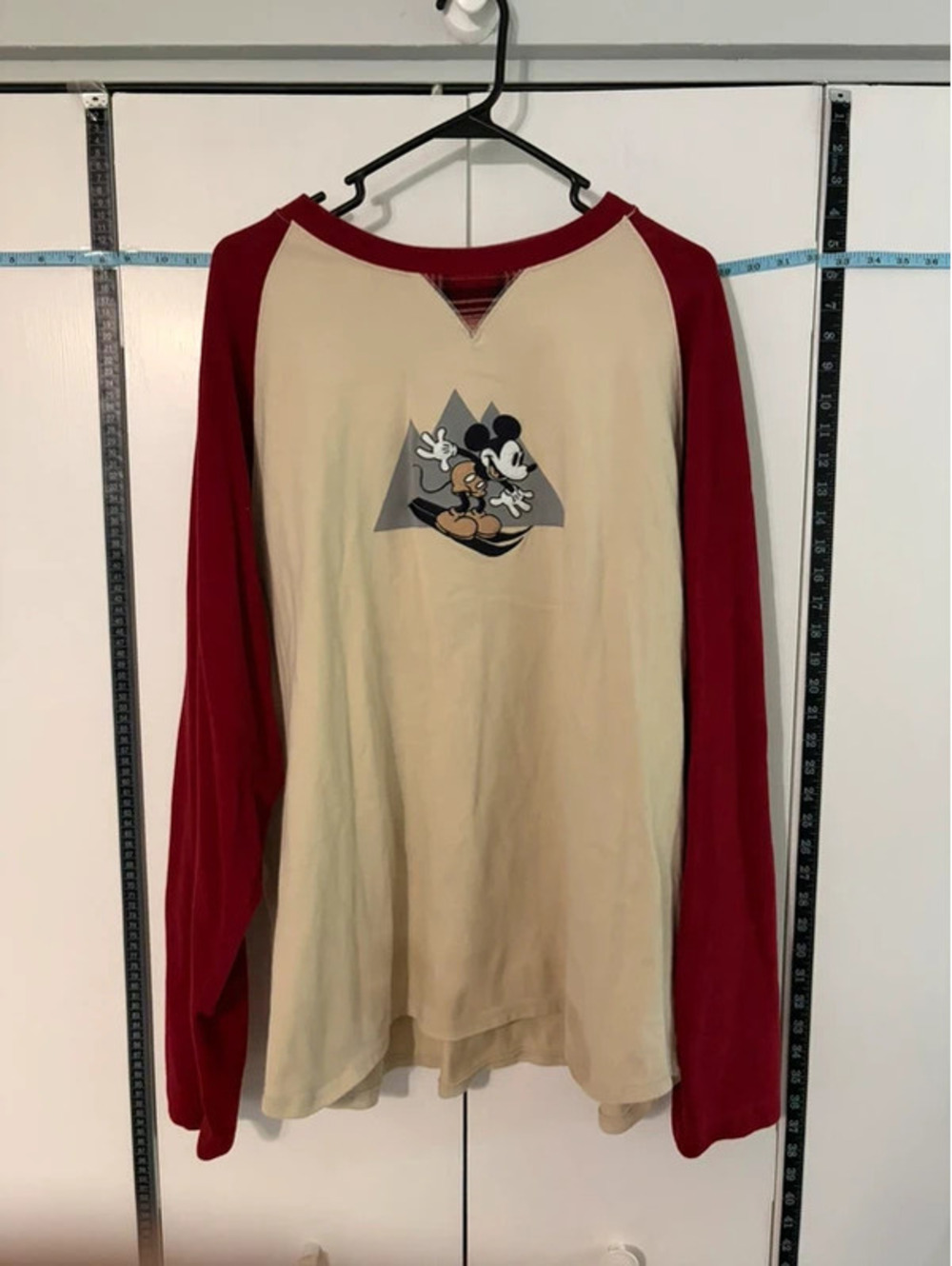 Vintage Disney Store Mickey Mouse Raglan Shirt XXL Red Cream Plaid 90s